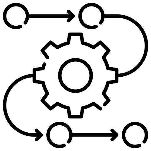 diagram Icon mit Zahnrädern und Pfeilen – Darstellung von Prozessoptimierung und Automatisierung.