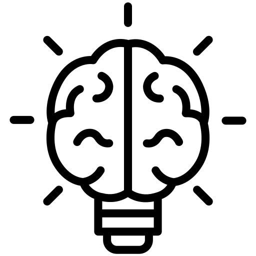 idea Icon einer Glühbirne mit einem Gehirn – Symbol für kreative Ideen und Innovation.