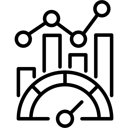 indicator Diagramme mit Datenpunkten und einem Geschwindigkeitsmesser – Symbol für Datenanalyse, Performance-Messung und digitale Optimierung