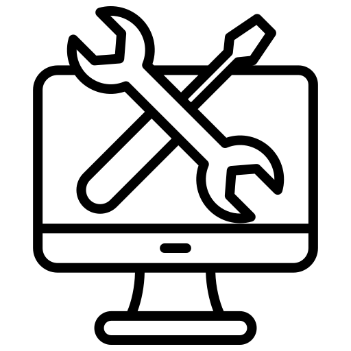 maintenance Icon eines Computers mit Werkzeugen – Darstellung von Webentwicklung und technischen Anpassungen.
