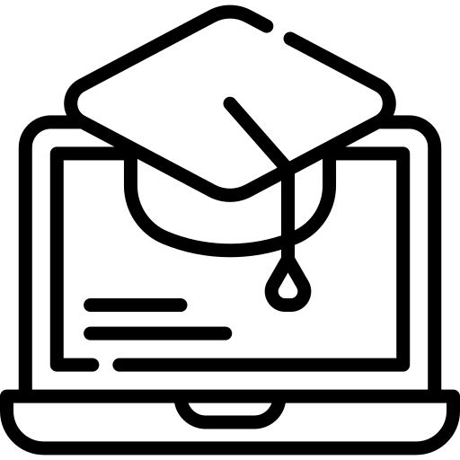 online-learning Icon eines Bildschirms mit einer Lernmütze – Symbol für Online-Schulungen und E-Learning.