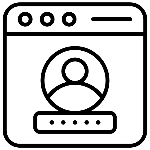 user Symbol eines Browser-Fensters mit einem Benutzerprofil und Passwortfeld – Darstellung von Login bzw. Benutzerverwaltung
